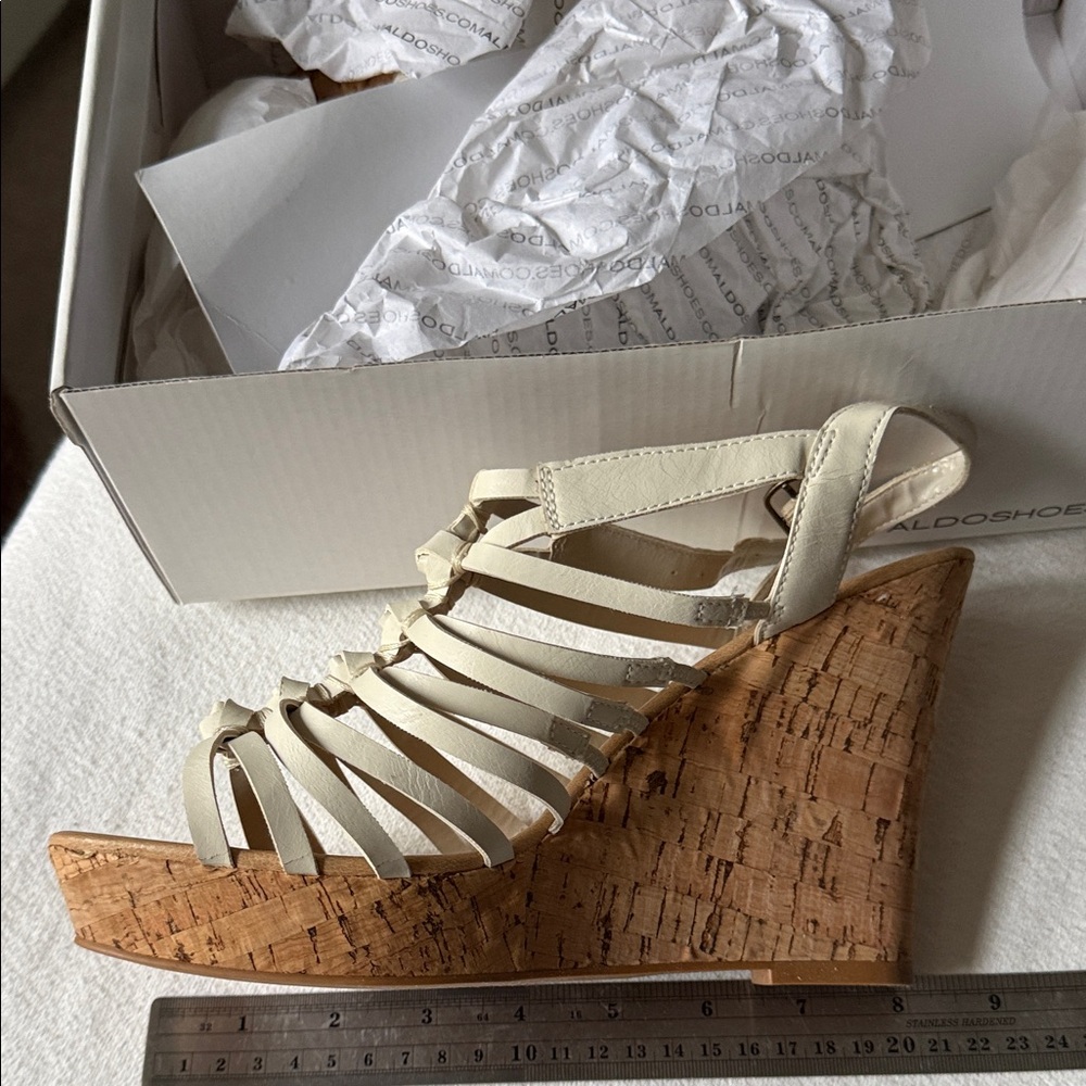 Aldo Beige Strappy Wedge Sandals